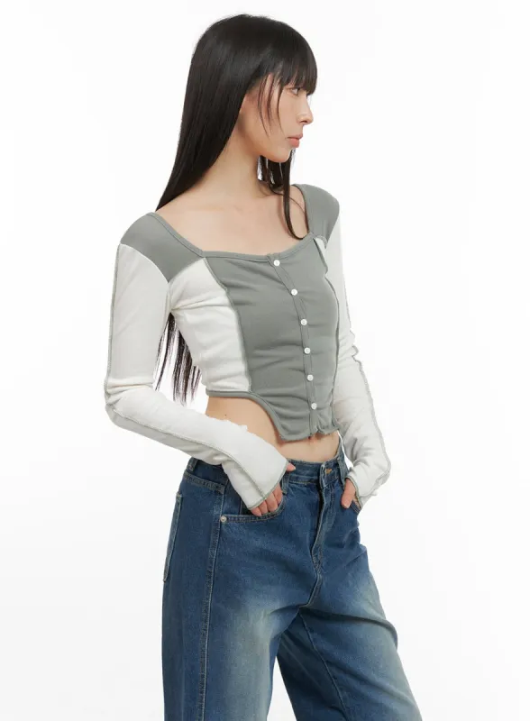 Contrasting Long Sleeve Crop Top CG420 sold by Lewkin