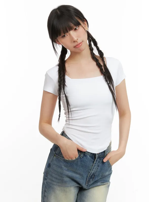 Shirred Square Neck Crop Top CG420 sold by Lewkin