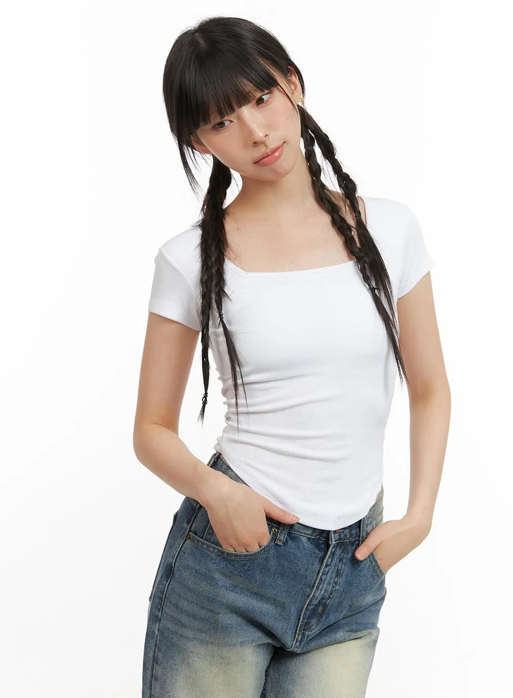 Shirred Square Neck Crop Top CG420 sold by Lewkin