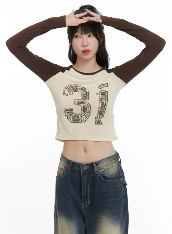 Graphic Raglan Long Sleeve Crop Tee CG421 sold by Lewkin