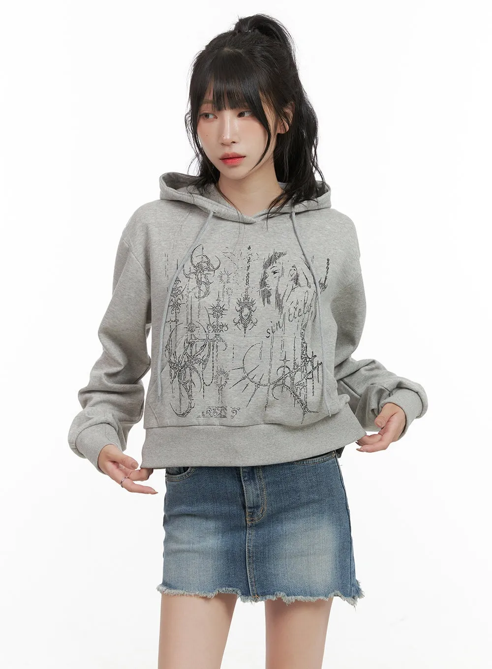Acubi Graphic Crop Hoodie CG421 sold by Lewkin