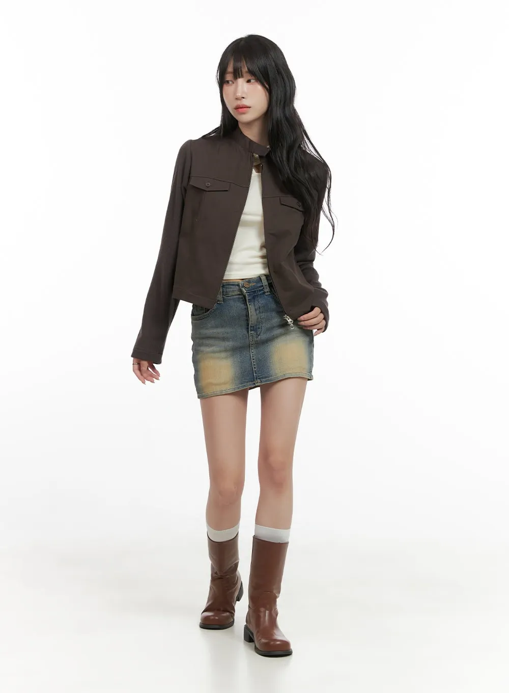 Pocket Zip-Up Solid Jacket CG421 sold by Lewkin product image thumbnail 2