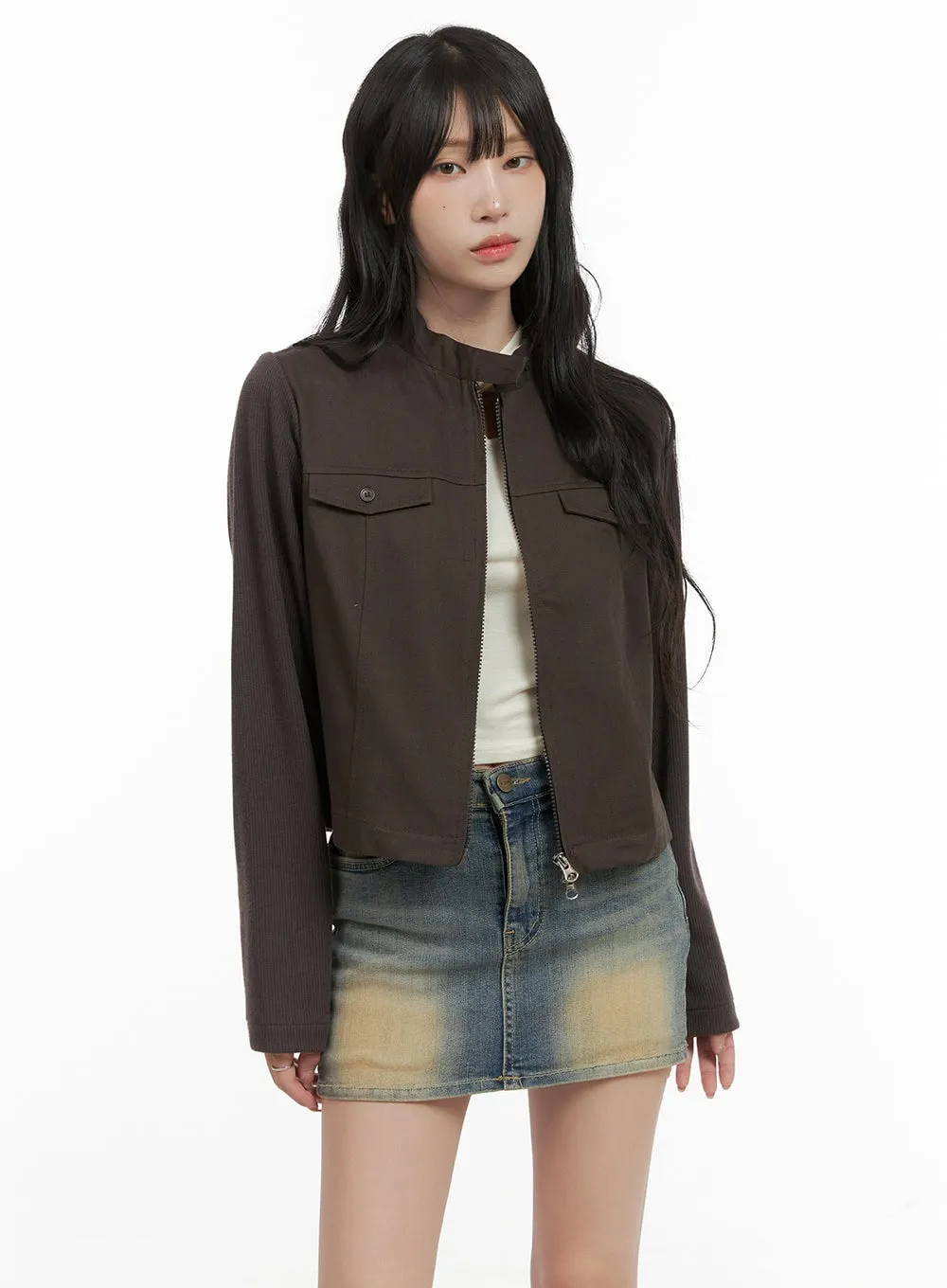 Pocket Zip-Up Solid Jacket CG421 sold by Lewkin product image thumbnail 3