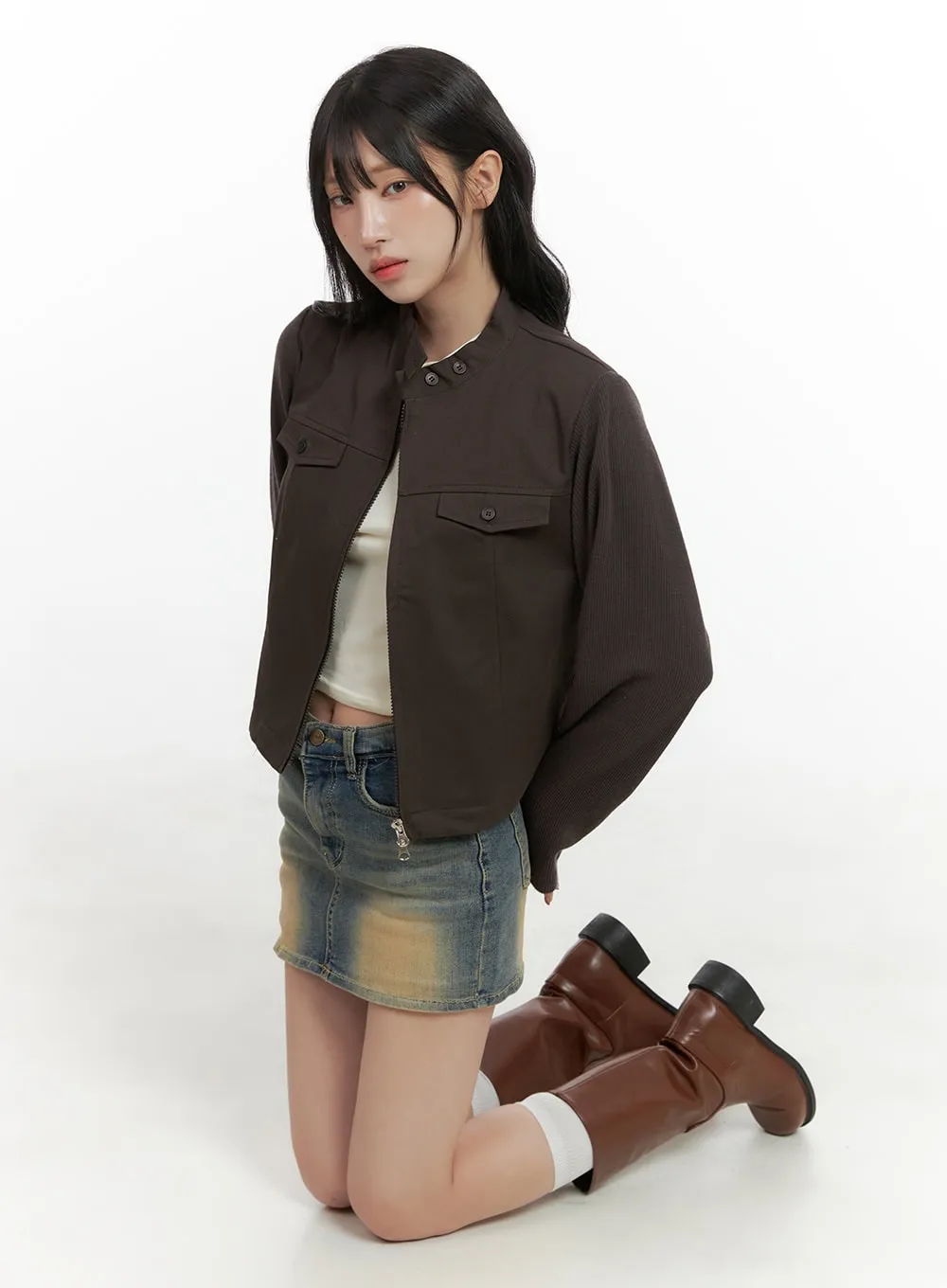 Pocket Zip-Up Solid Jacket CG421 sold by Lewkin