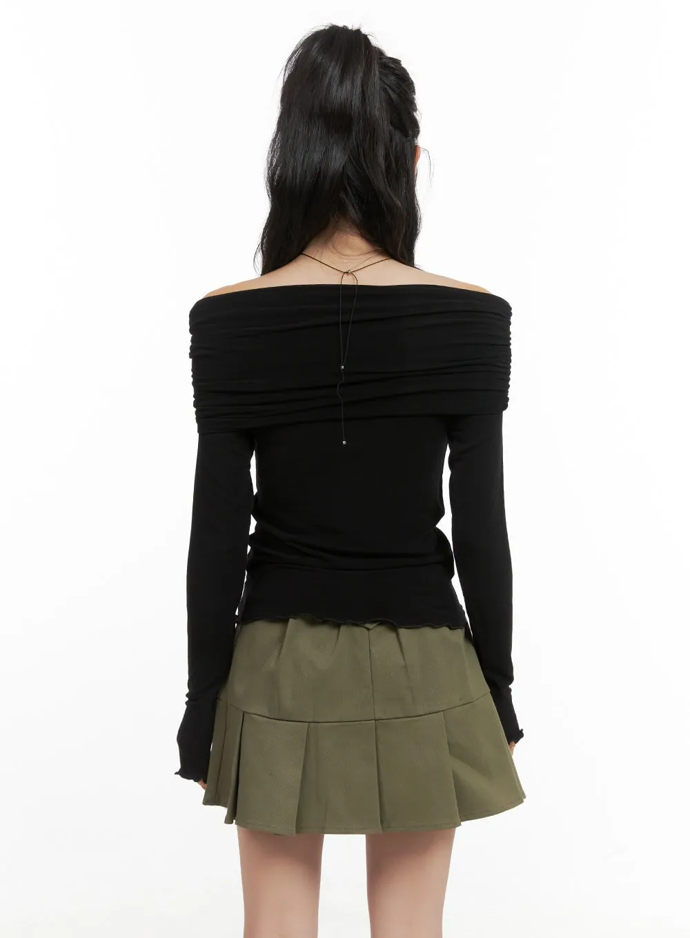 Off Shoulder Shirred Long Sleeve Top CG421 sold by Lewkin product image thumbnail 5