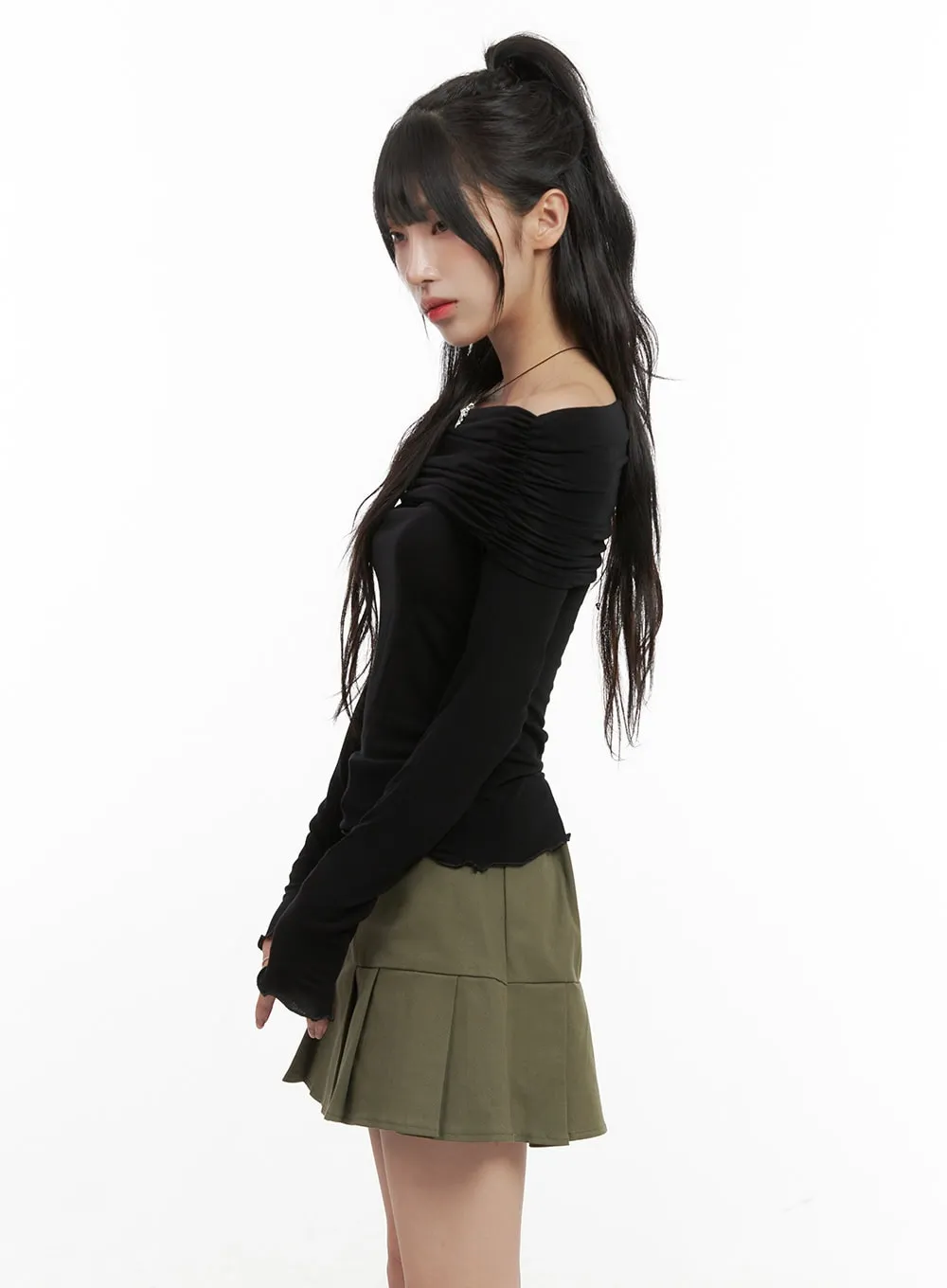 Off Shoulder Shirred Long Sleeve Top CG421 sold by Lewkin product image thumbnail 4