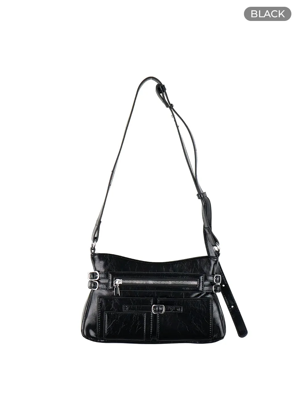 Buckled Zipper Faux Leather Shoulder Bag CG421 sold by Lewkin product image thumbnail 5