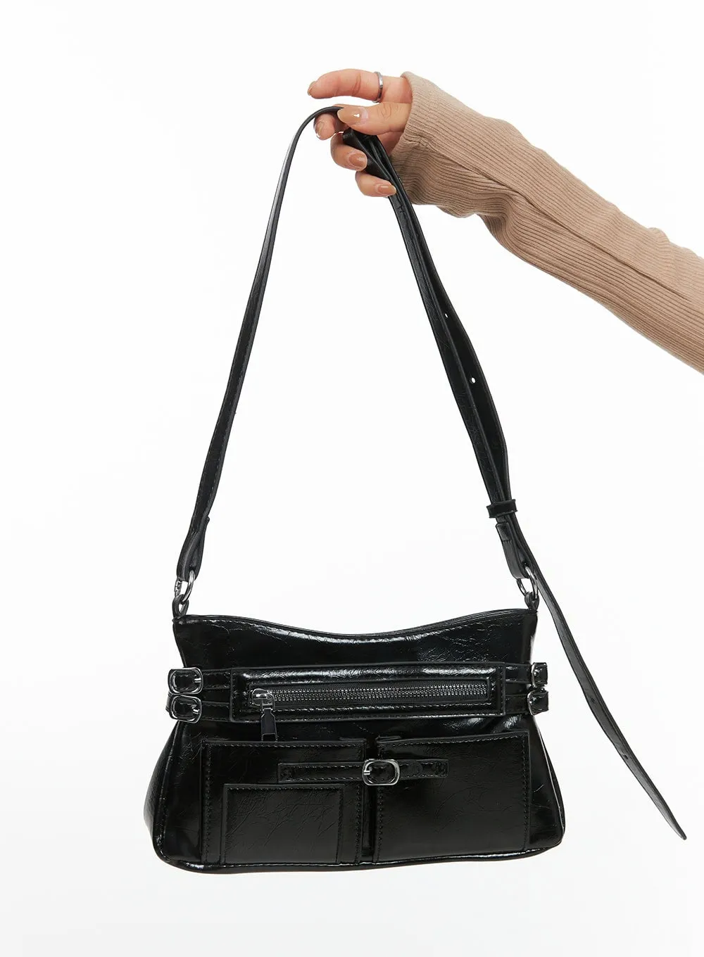 Buckled Zipper Faux Leather Shoulder Bag CG421 sold by Lewkin product image thumbnail 3