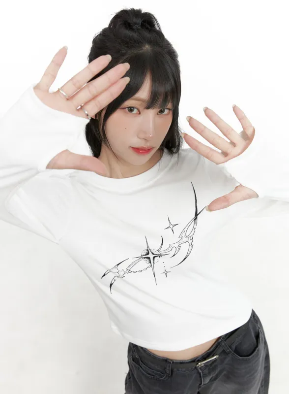 Acubi Graphic Print Long Sleeve Top CG421 sold by Lewkin