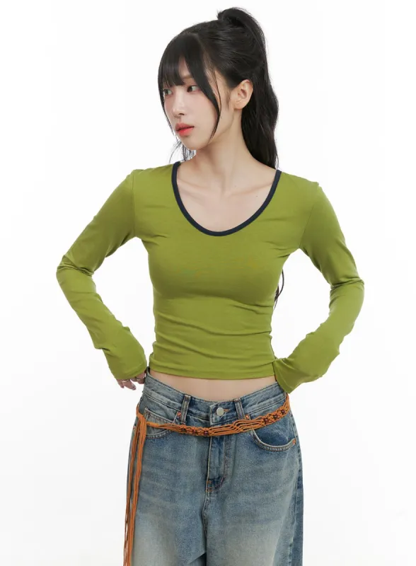 Slim Fit U-Neck Crop Top CG421 sold by Lewkin
