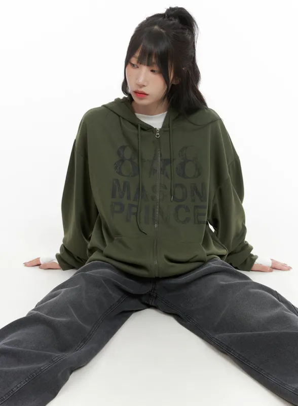 Oversized Lettering Zip-Up Sweat Hoodie CG421 sold by Lewkin