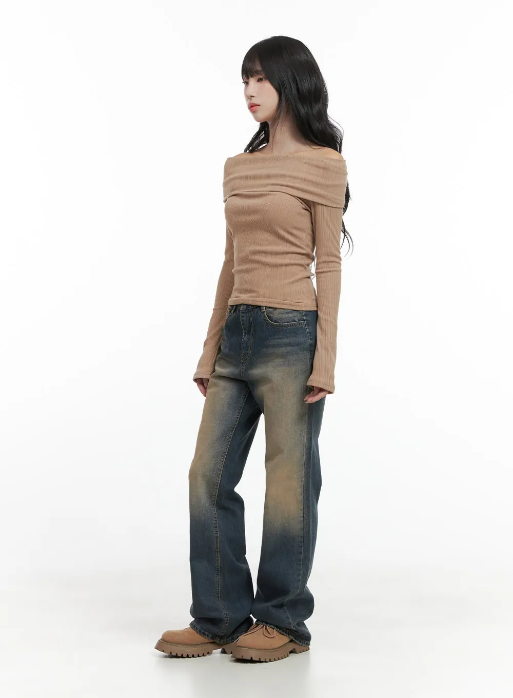 Slim Off-Shoulder Long Sleeve Top CG421 sold by Lewkin product image thumbnail 2