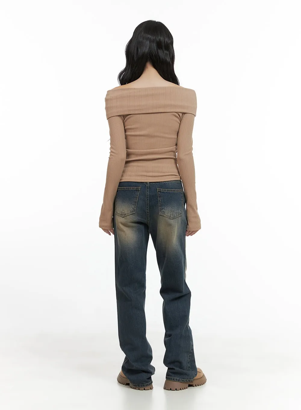 Slim Off-Shoulder Long Sleeve Top CG421 sold by Lewkin product image thumbnail 5