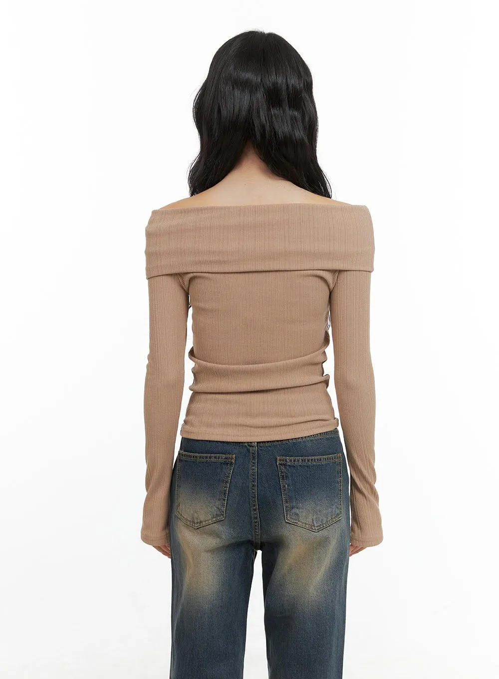 Slim Off-Shoulder Long Sleeve Top CG421 sold by Lewkin product image thumbnail 4