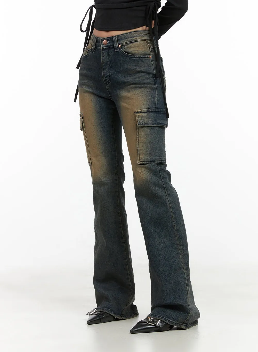 Jada Vintage Washed Pocket Slim Bootcut Jeans CG422 sold by Lewkin product image thumbnail 3