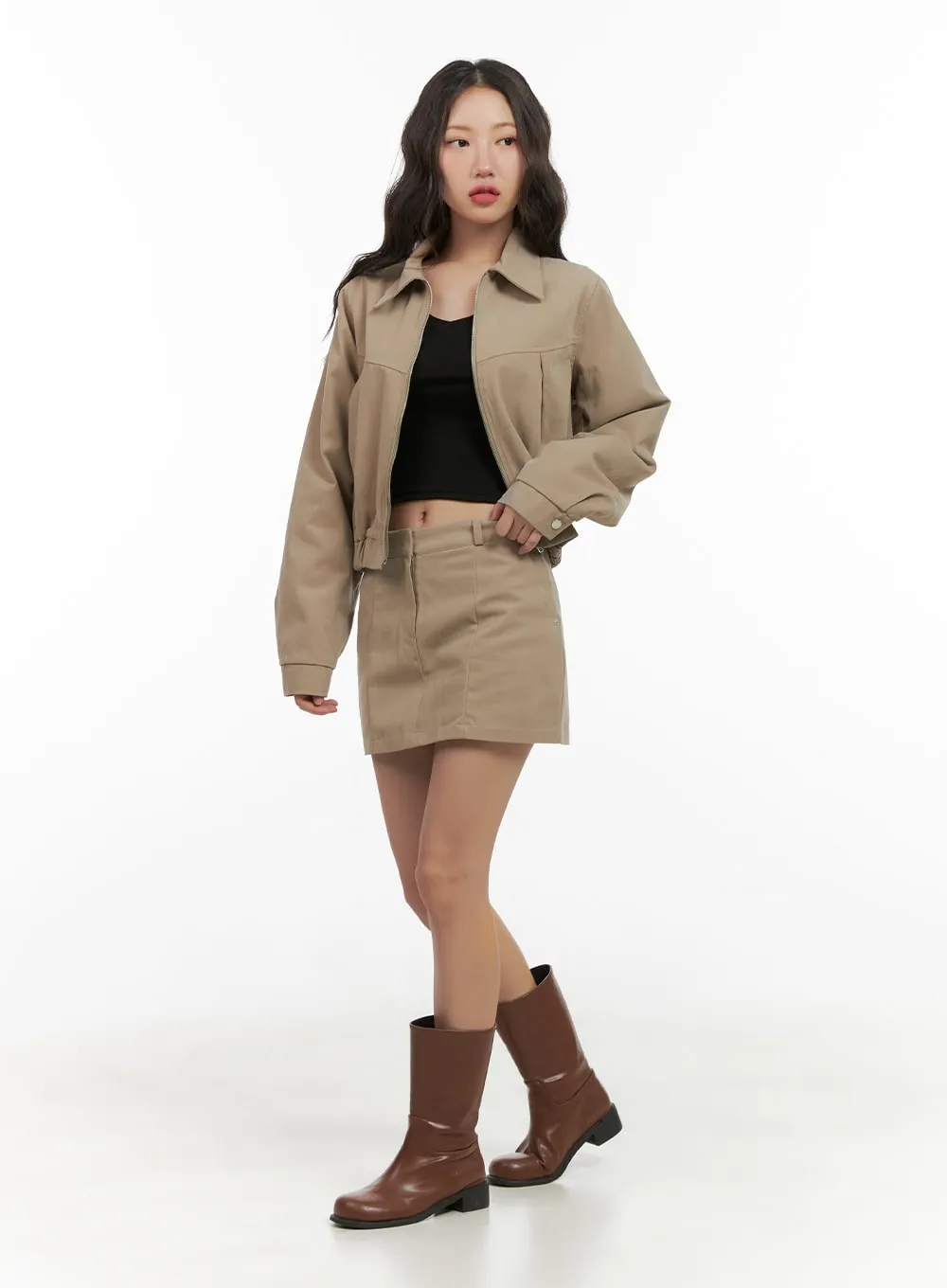 Solid Cotton Zip-Up Collar Jacket CG422 sold by Lewkin product image thumbnail 5