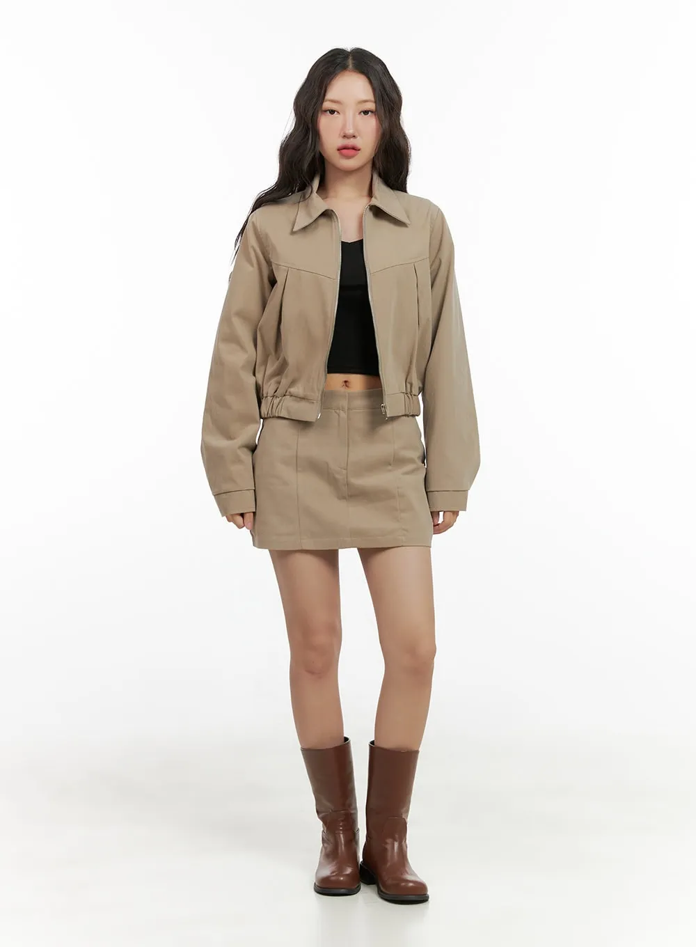 Solid Cotton Zip-Up Collar Jacket CG422 sold by Lewkin product image thumbnail 2