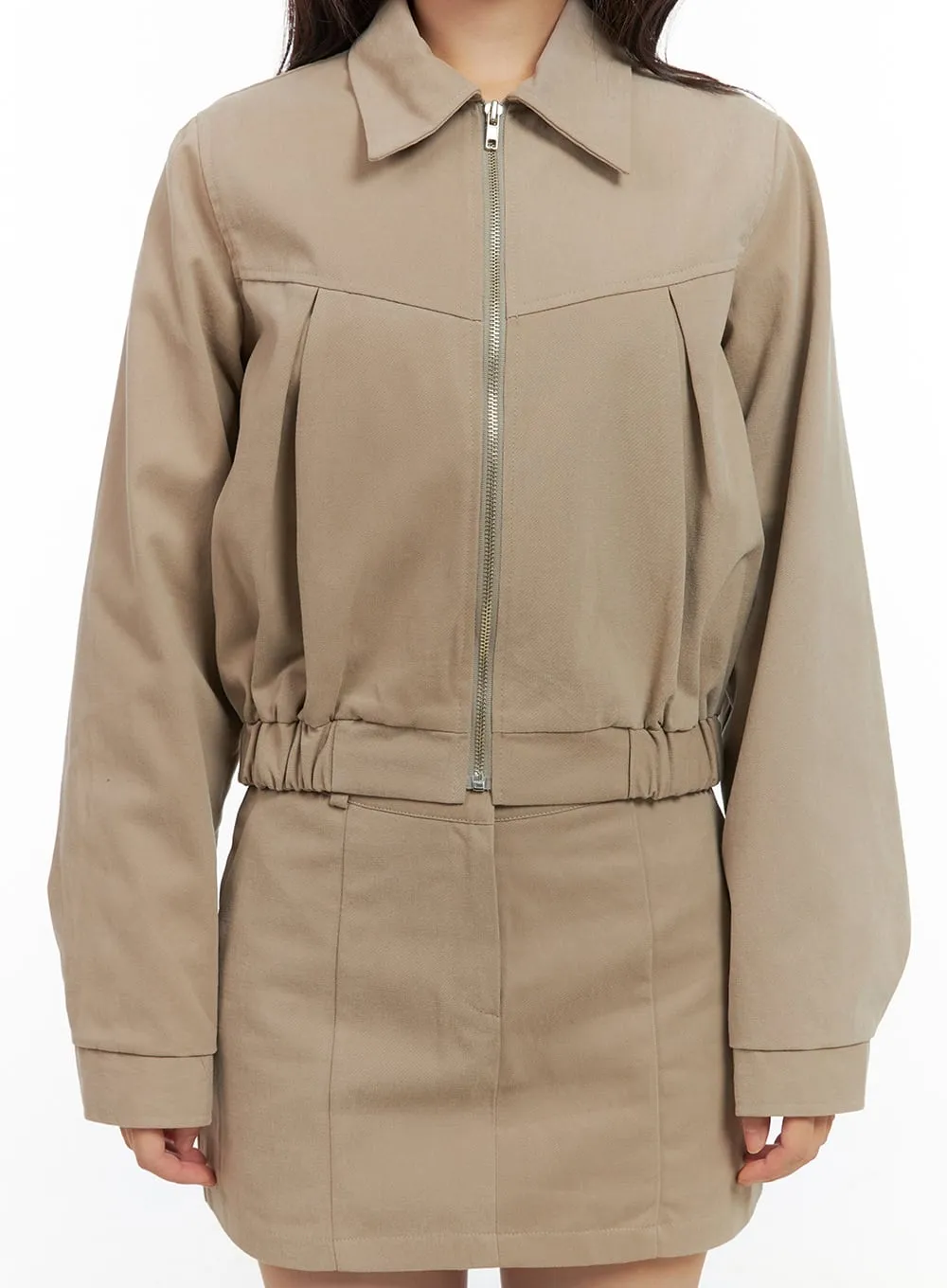 Solid Cotton Zip-Up Collar Jacket CG422 sold by Lewkin product image thumbnail 3