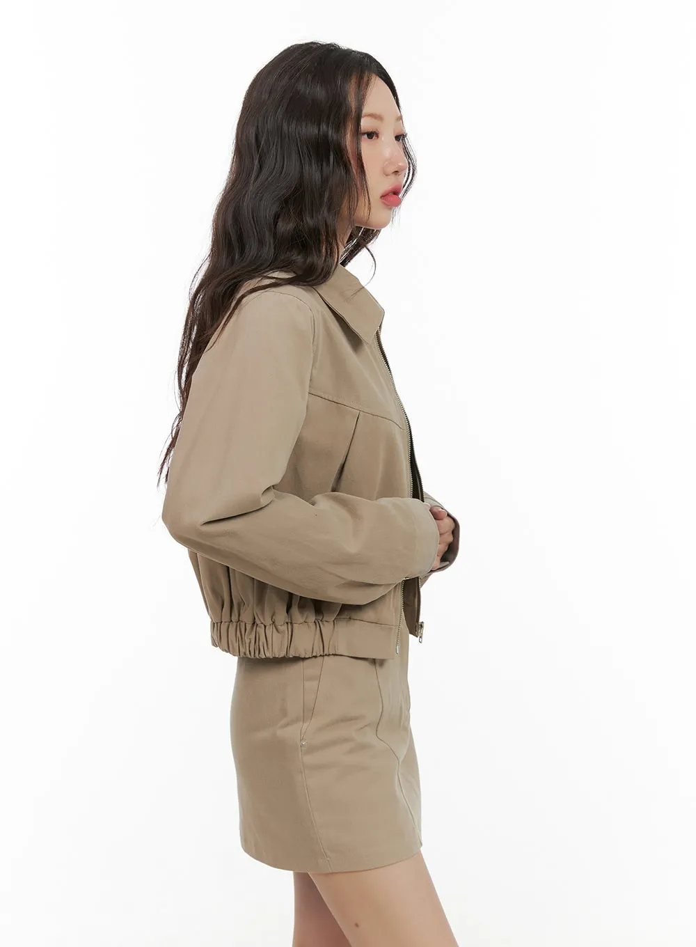 Solid Cotton Zip-Up Collar Jacket CG422 sold by Lewkin product image thumbnail 4