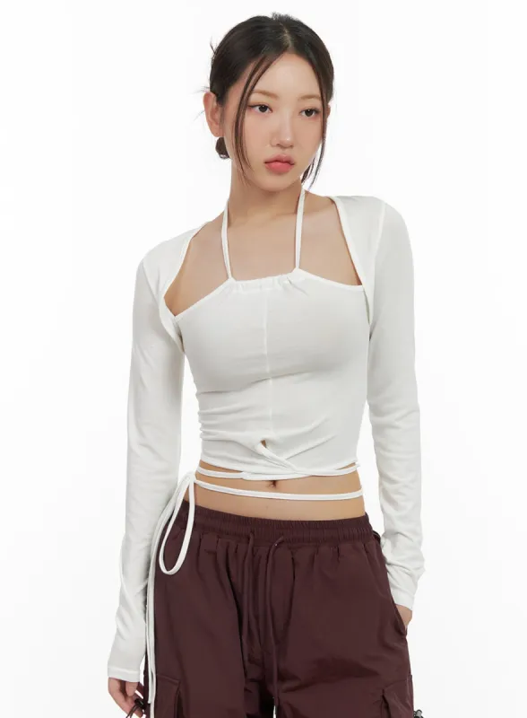 Halter Strap Long Sleeve Top CG423 sold by Lewkin