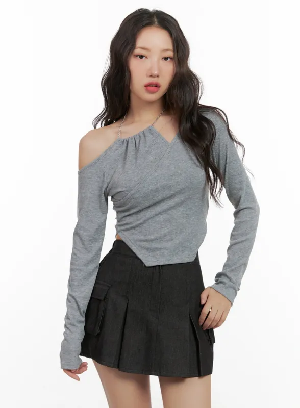 Unbalanced Shoulder Chain Long Sleeve CG423 sold by Lewkin
