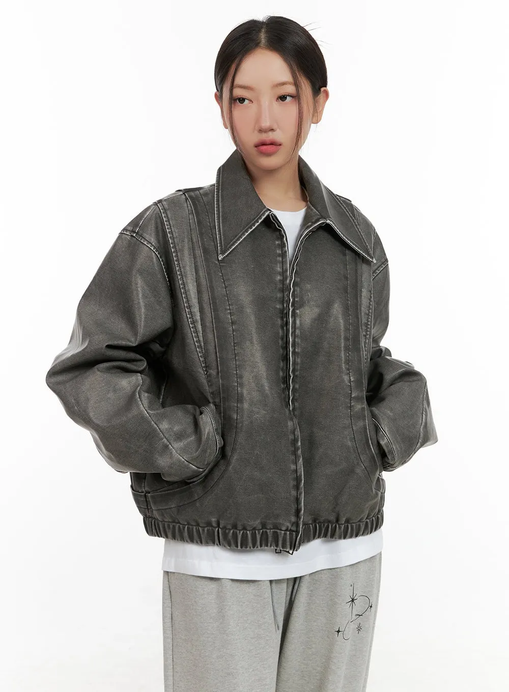 Urban Edge Oversize Leather Bomber Jacket CG423 sold by Lewkin product image thumbnail 3