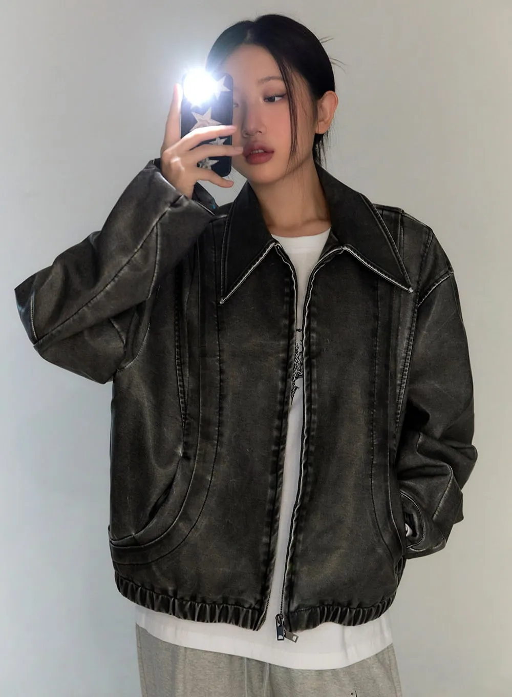 Urban Edge Oversize Leather Bomber Jacket CG423 sold by Lewkin