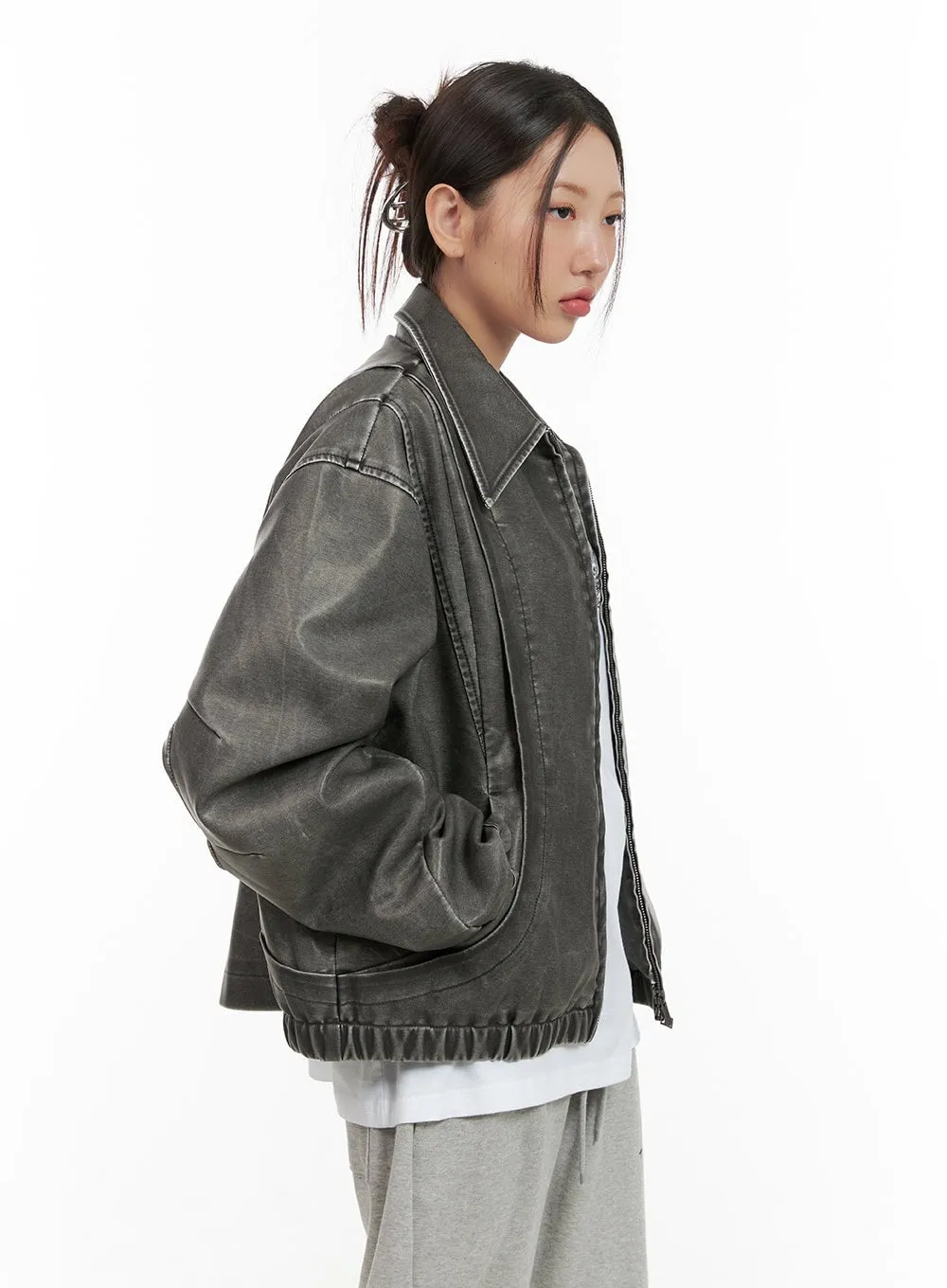 Urban Edge Oversize Leather Bomber Jacket CG423 sold by Lewkin product image thumbnail 4