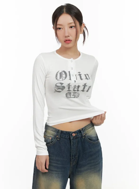 Buttoned Graphic Long Sleeve CG423 sold by Lewkin