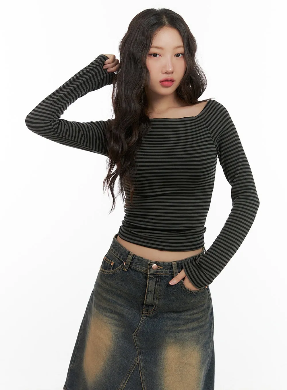 Stripe Square Neck Long Sleeve CG423 sold by Lewkin