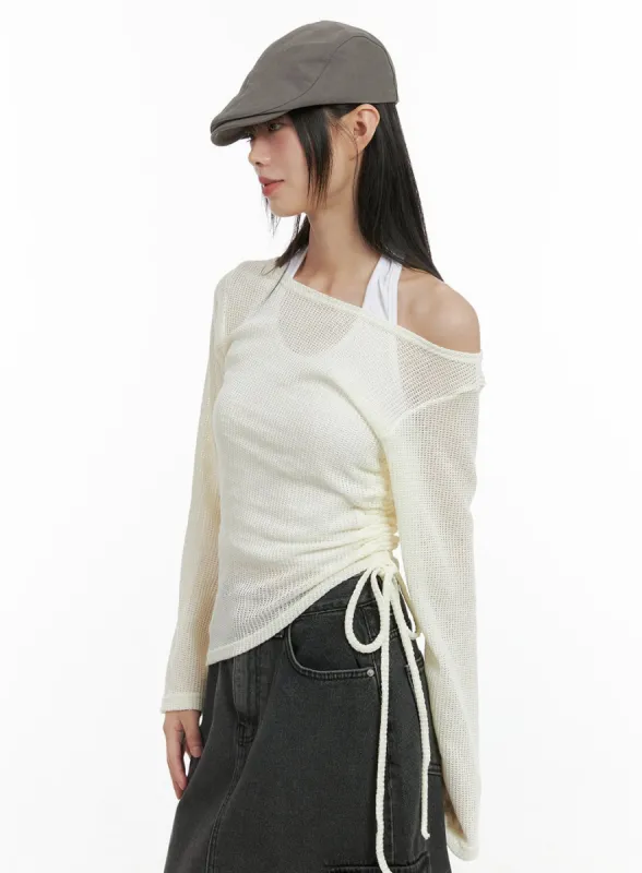 Shirred See-Through One Shoulder Top CG426 sold by Lewkin