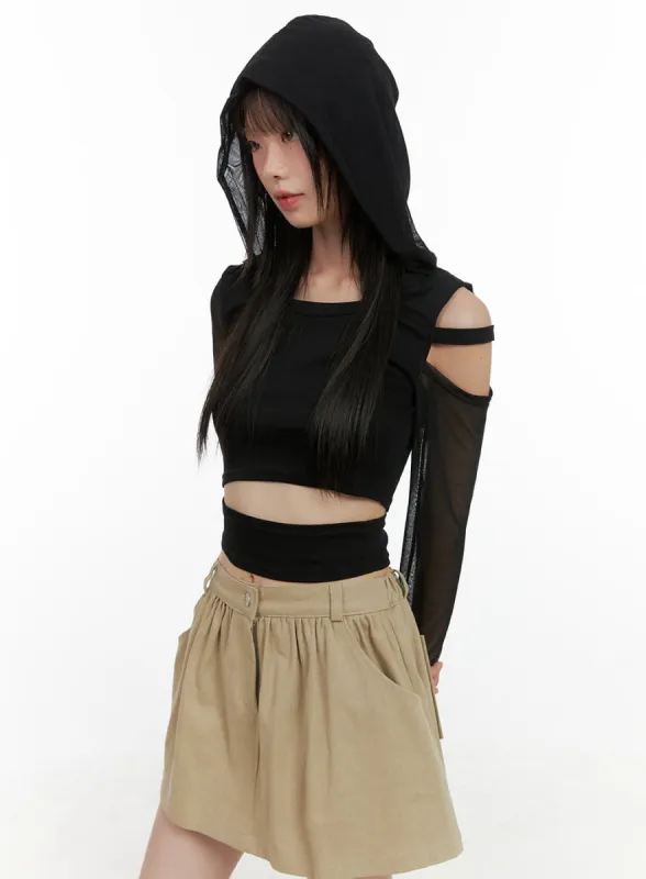 Mesh Sleeve Hooded Crop Top CG426 sold by Lewkin