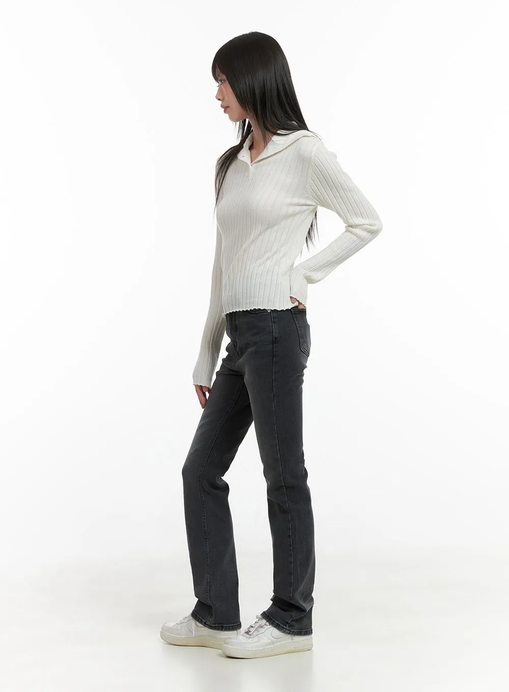Ribbed Collared Slim Top CG426 sold by Lewkin product image thumbnail 3