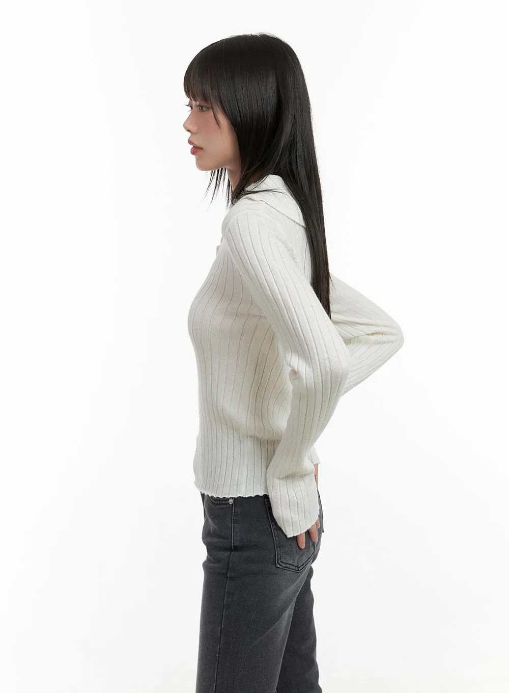 Ribbed Collared Slim Top CG426 sold by Lewkin product image thumbnail 5