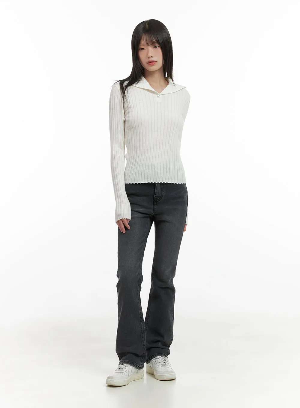 Ribbed Collared Slim Top CG426 sold by Lewkin product image thumbnail 2