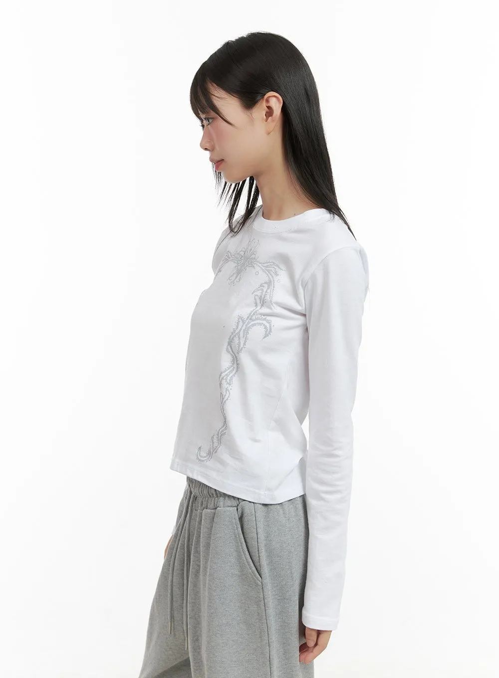 Acubi Graphic Cotton Crop Long Sleeve Tee CG426 sold by Lewkin product image thumbnail 5