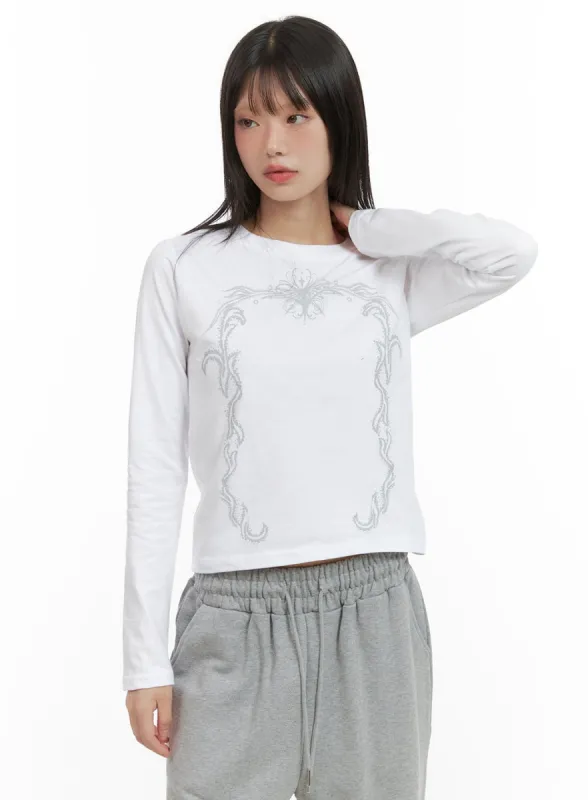 Acubi Graphic Cotton Crop Long Sleeve Tee CG426 sold by Lewkin