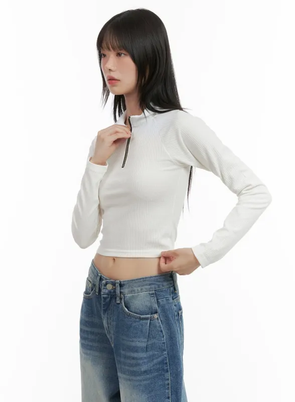 Zip-Up Half Neck Crop Top CG427 sold by Lewkin