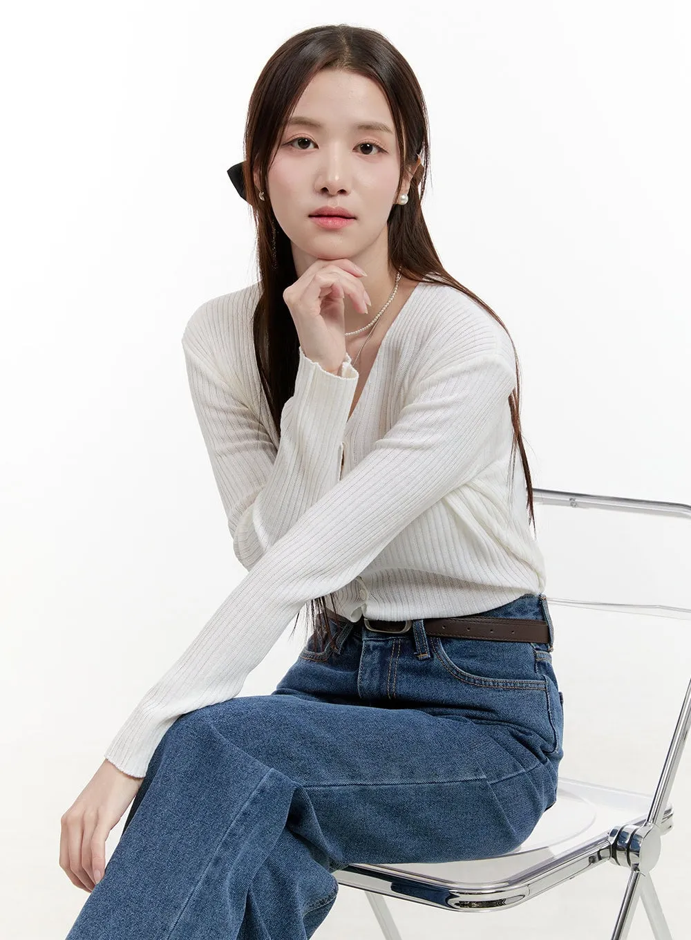 Solid Knit Cardigan OG428 sold by Lewkin product image thumbnail 4