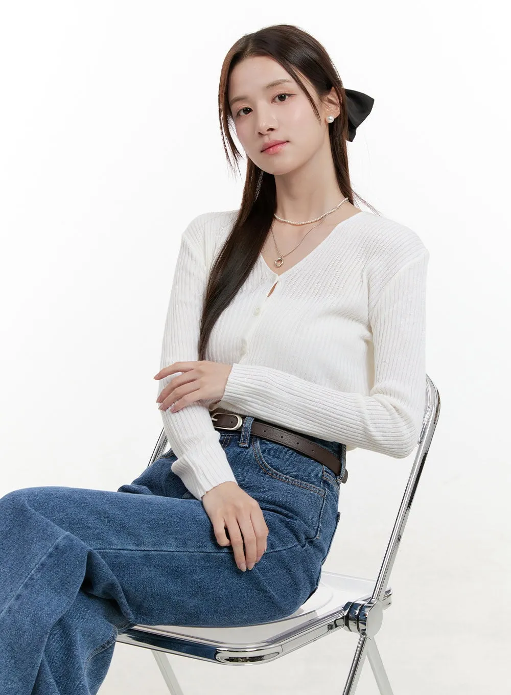 Solid Knit Cardigan OG428 sold by Lewkin