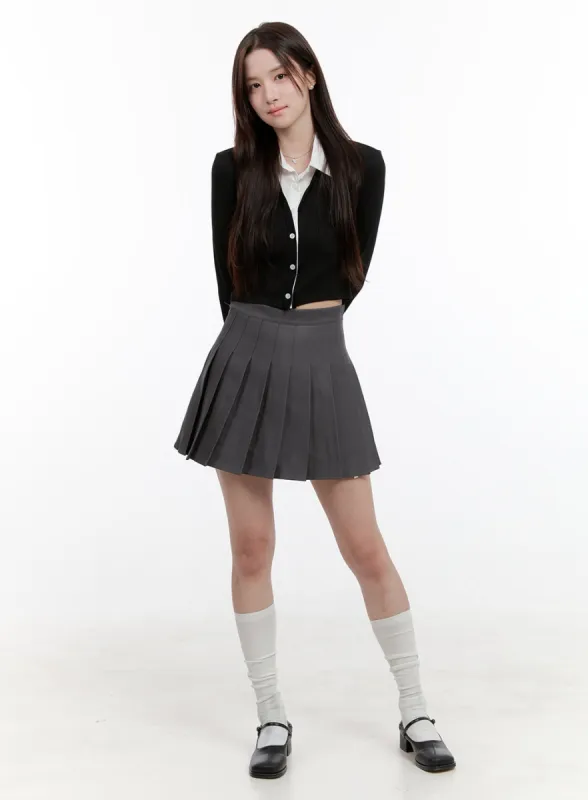 Solid Pleated Mini Skirt OG428 sold by Lewkin