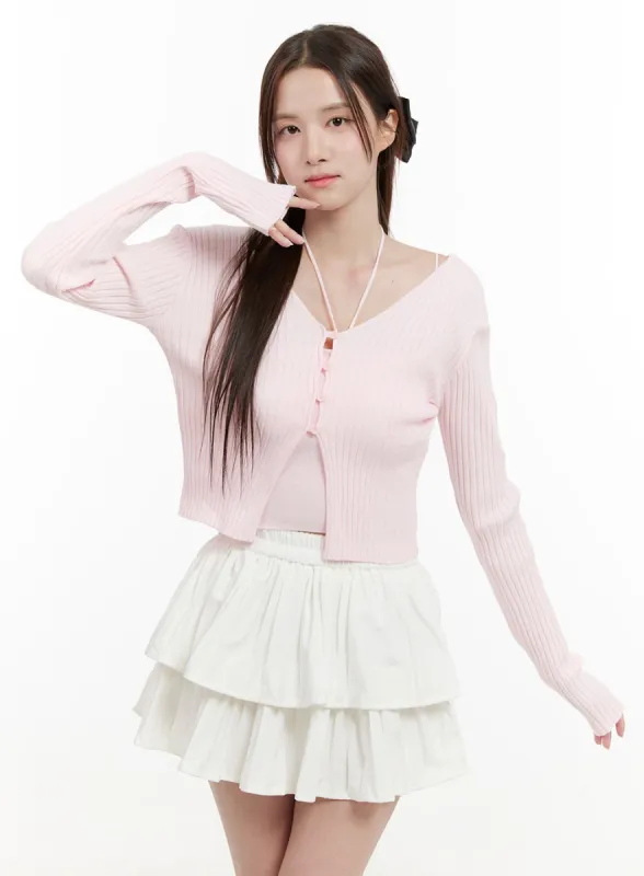 Cable Knit V-Neck Cardigan OG428 sold by Lewkin