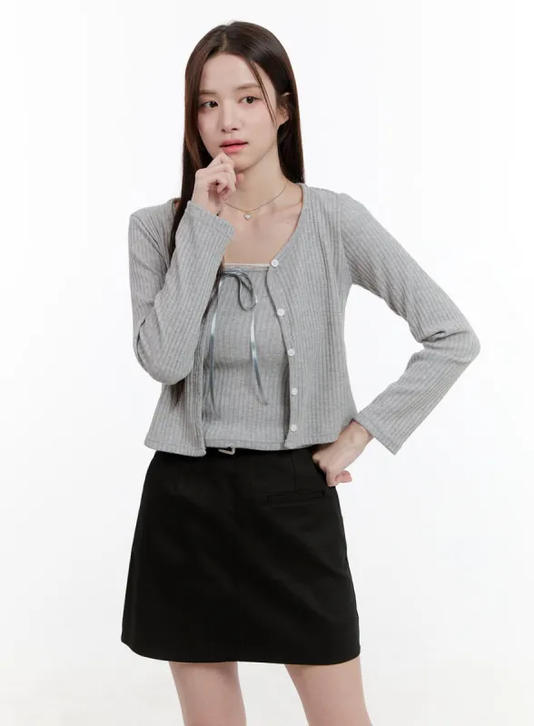 Ribboned Cami Top and Cardigan Set OG428 sold by Lewkin