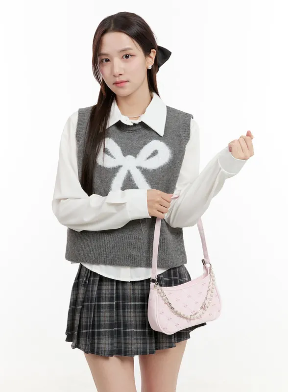 Ribbon Graphic Crop Knit Vest OG429 sold by Lewkin