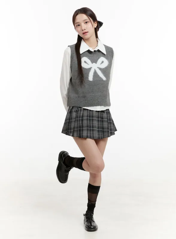 Plaid Double-Belted Pleated Mini Skirt OG429 sold by Lewkin