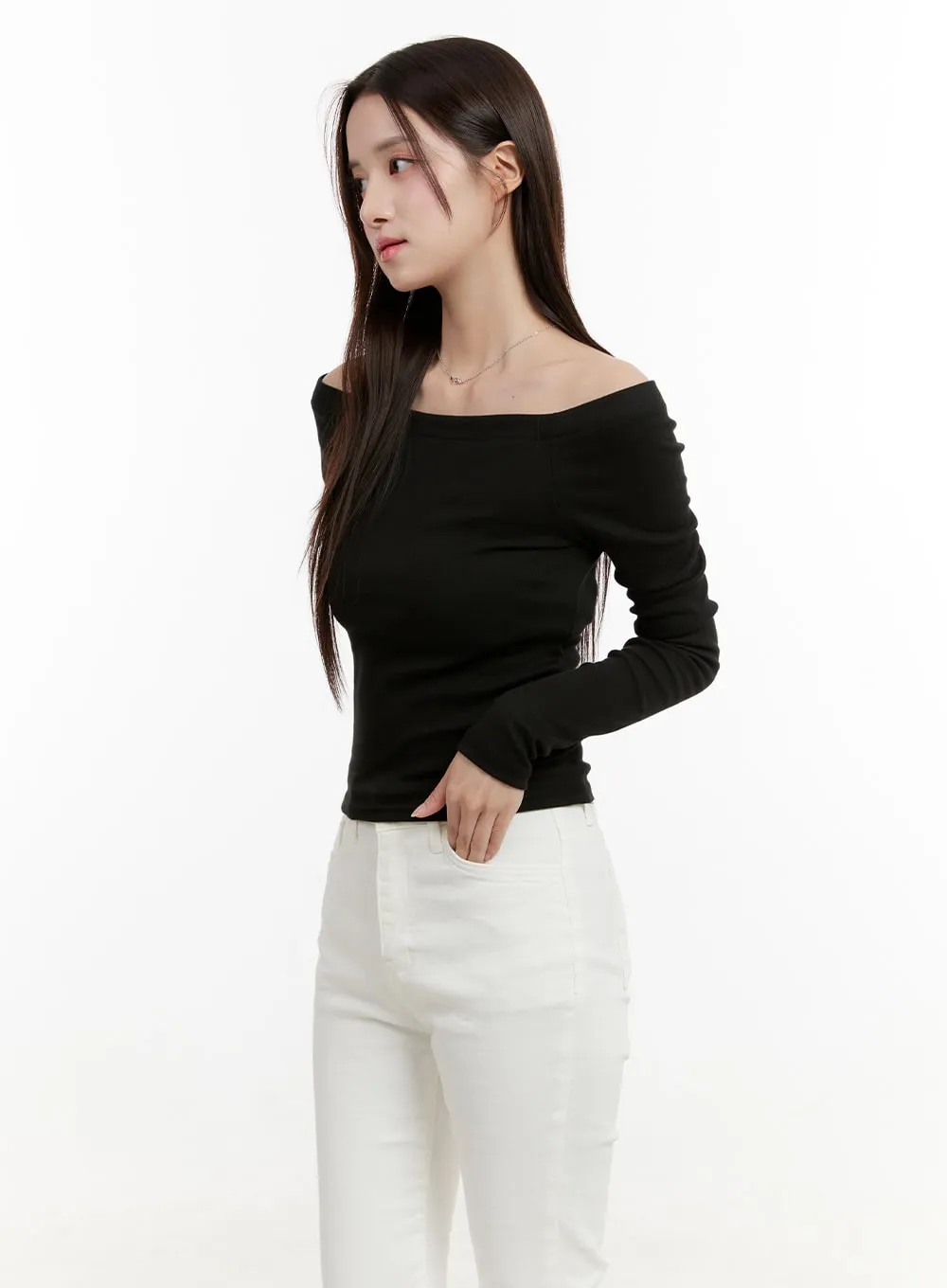 Basic Slim Off-Shoulder Top OG429 sold by Lewkin product image thumbnail 5