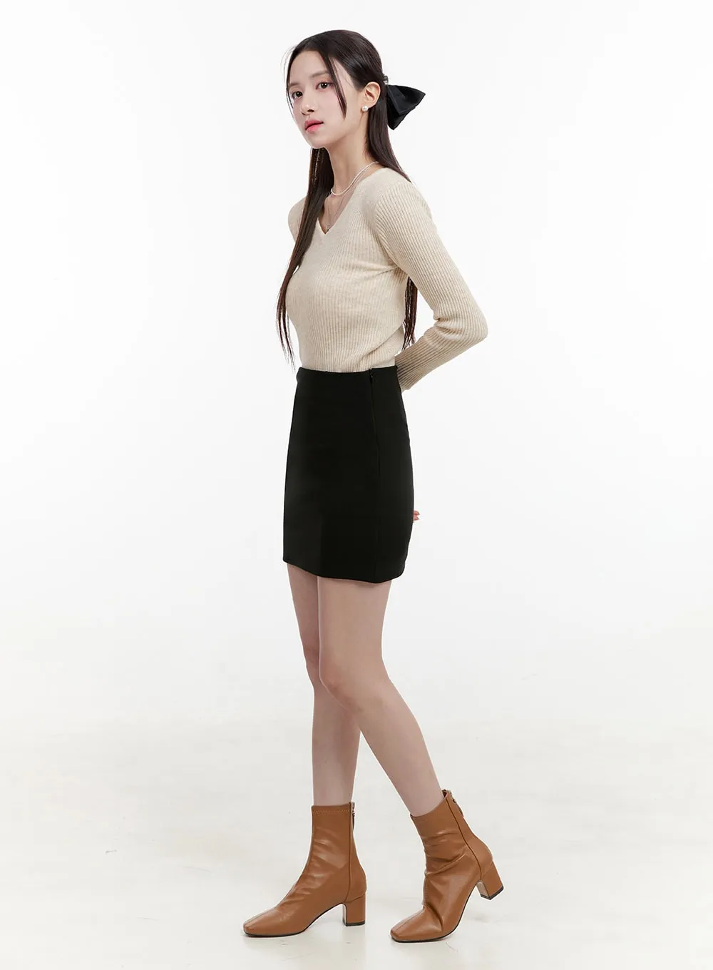 Basic Slim Mini Skirt OG429 sold by Lewkin product image thumbnail 4