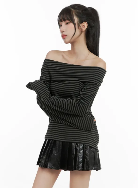 Stripe Off-Shoulder Top CG430 sold by Lewkin