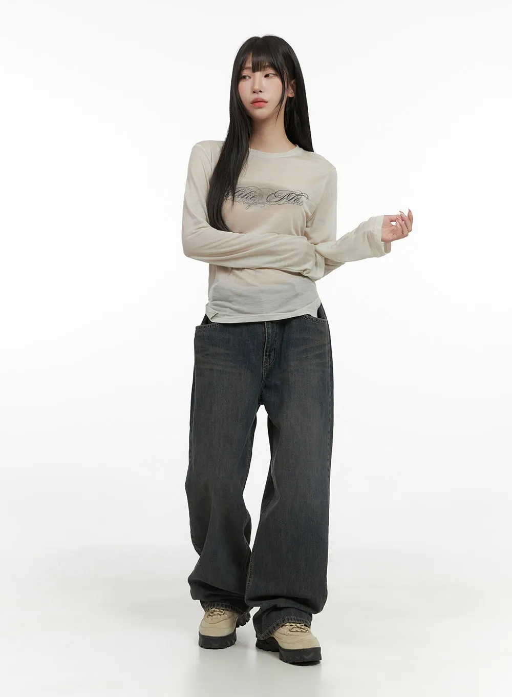 Sue Strap Belted Washed Baggy Jeans CG430 sold by Lewkin product image thumbnail 2