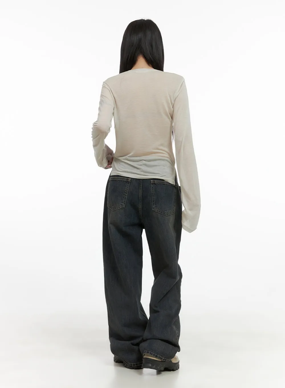 Sue Strap Belted Washed Baggy Jeans CG430 sold by Lewkin product image thumbnail 4